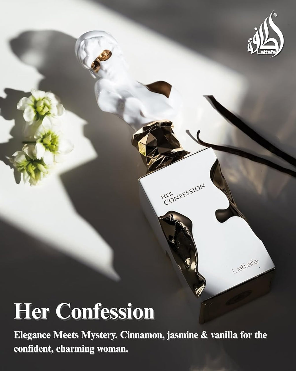 Lattafa Her Confession - Vanilla, Floral, Amber, Musk - Eau de Parfum Long-Lasting Fragrance for Women, 3.40 Ounce / 100 ml