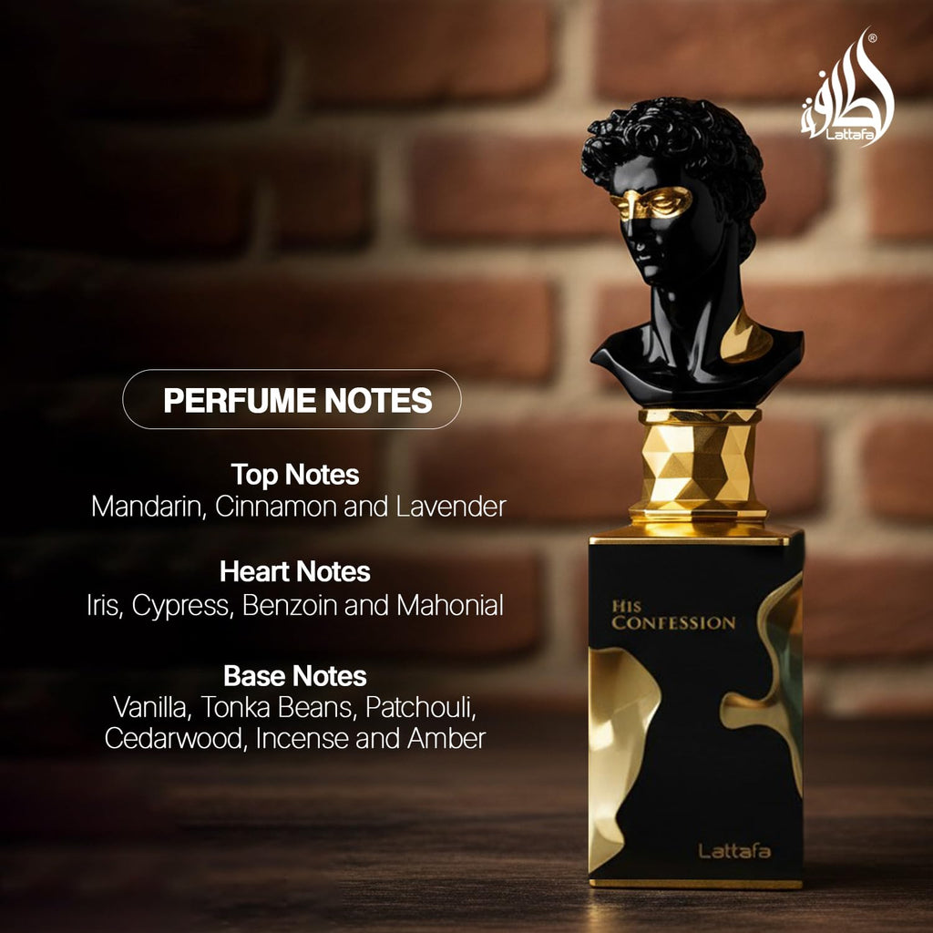 Lattafa His Confession for Men Eau de Parfum Spray, 3.4 Ounce / 100 Ml