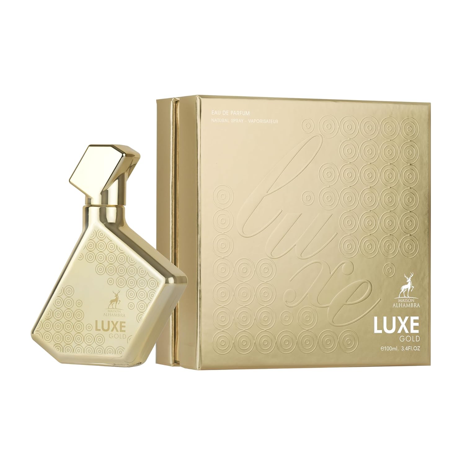 Maison Alhambra Luxe Gold – Citrus, Woody, Floral, Amber – Eau de Parfum Spray Long-Lasting Fragrance for Unisex, 3.4 Ounce / 100 ml